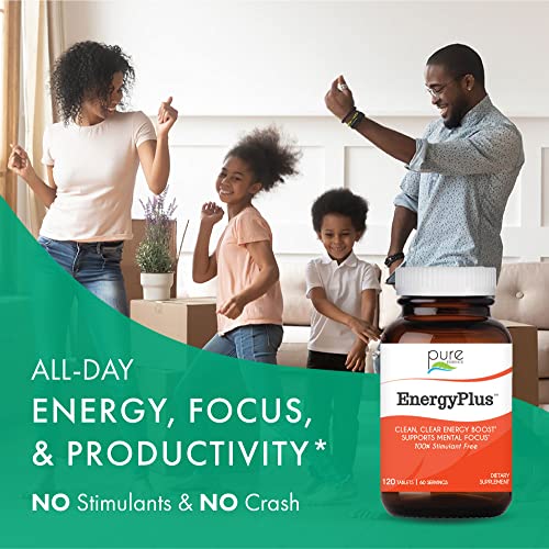 Energy Plus by Pure Essence - Caffeine Free, All Natural Herbal Energy and Focus Supplement - Smooth, No Jitters No Crash - 120 Tablets