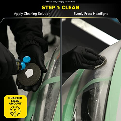 Meguiar&#39;s Two Step Headlight Restoration Kit, Headlight Cleaner Restores Clear Car Plastic and Protects from Re-Oxidation, Includes Headlight Coating and Cleaning Solution - 4 Count (1 Pack)