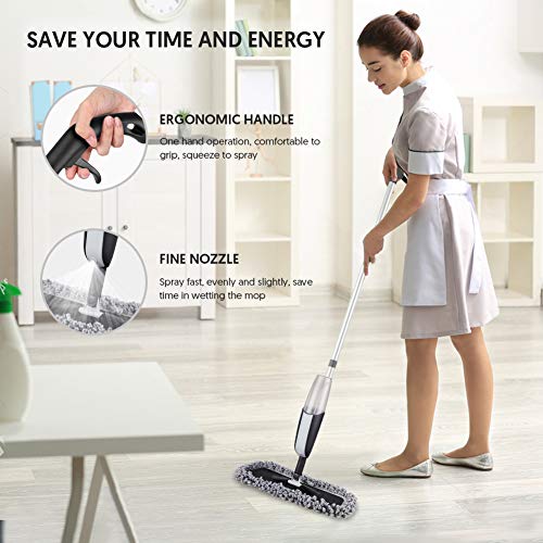 Microfiber Spray Mop for Floor Cleaning - Floor Mop Dry Wet Mop for Hardwood Laminate Tile Wood Floor Cleaning Kitchen Dust Mop with 3 Washable Pads 1 Refillable Bottle 1 Scraper