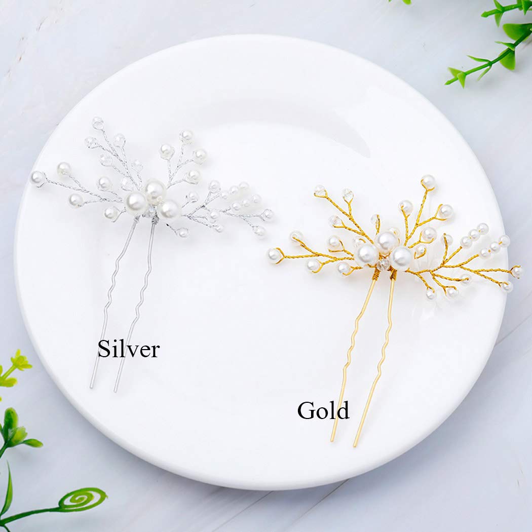 Bride Wedding Pearl Hair Pins Girls Bridal Hair Accessories Hair Piece for Women and Girls 2PCS (Silver)