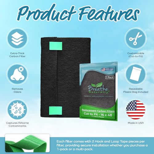 Universal Cut to Fit Carbon Activated Air Filter - Replacement Charcoal Filters - Pre Filter Carbon Sheet for Air Purifier, Vent Filters &amp; More - Packed in USA (Pack of 1, 16x48)