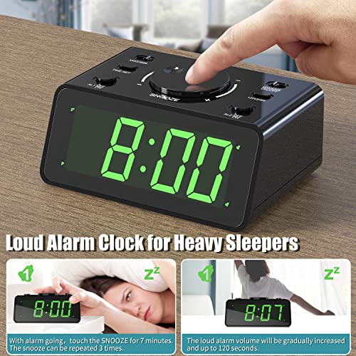 Digital Clock, Dual Alarm, Personalized 15S Recording, 12/24Hr, 3-Level Led Brightness, Battery Operated, Snooze, Alarm Clock for Heavy Sleepers Adults, Clock for Bedroom Kitchen Office