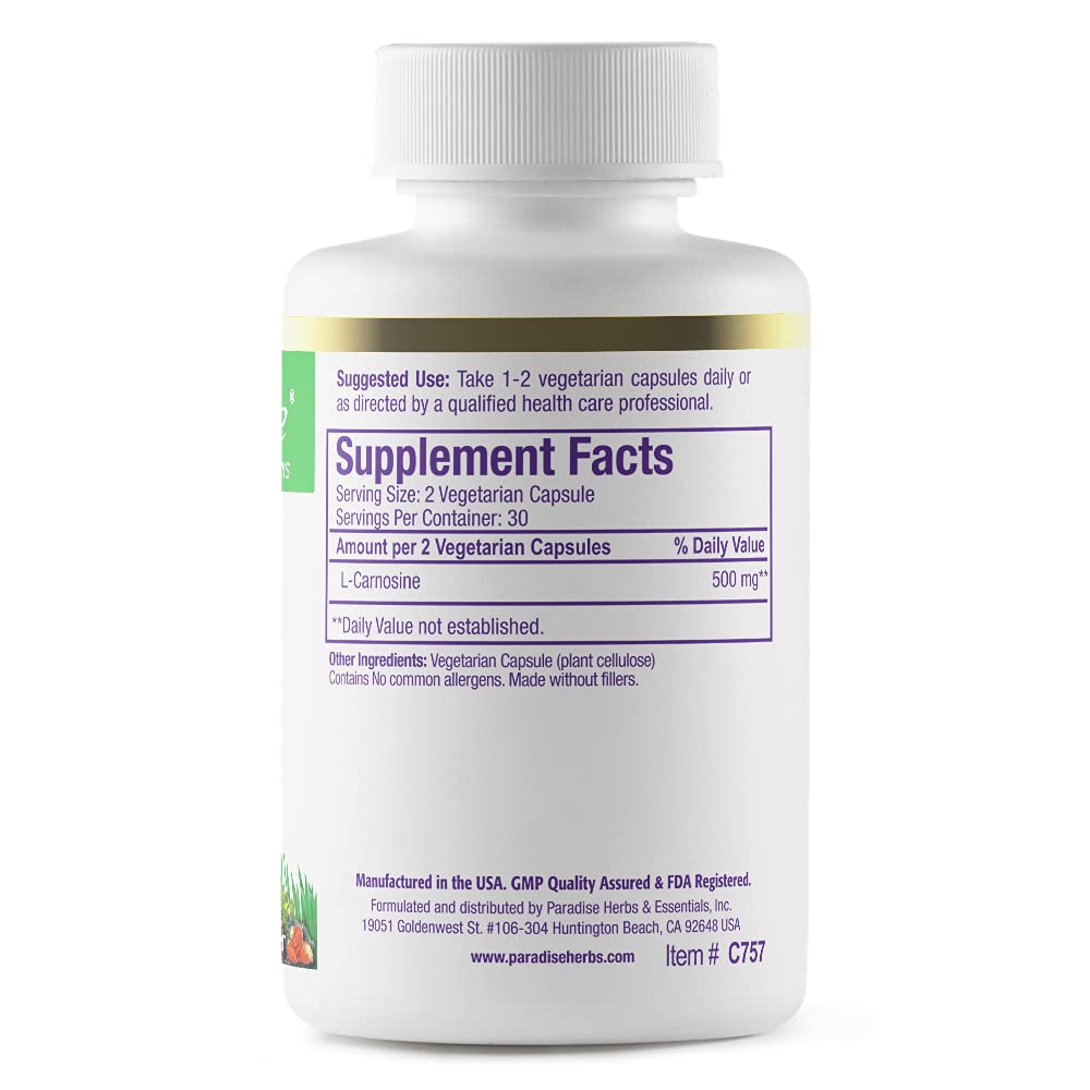 L-Carnosine, Super Potent, Ultra Pure, Antioxidant, Vegan, Non GMO, Gluten Free, 60 Vegetarian Capsules