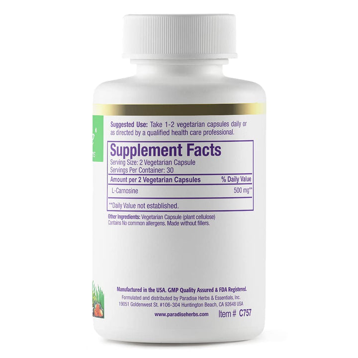 L-Carnosine, Super Potent, Ultra Pure, Antioxidant, Vegan, Non GMO, Gluten Free, 60 Vegetarian Capsules