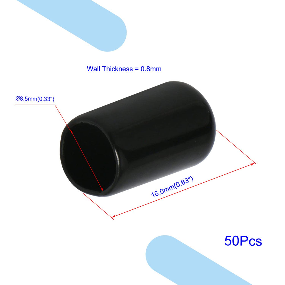 Rubber Round End Cap Cover 0.33 Inch(8.5mm) Screw Thread Protectors PVC Flexible Tubing Pipe Protective Bolt Screw Thread Protector Safety Cover | for Pipe Post Tubing Rod Cover 50 Pcs (Black)