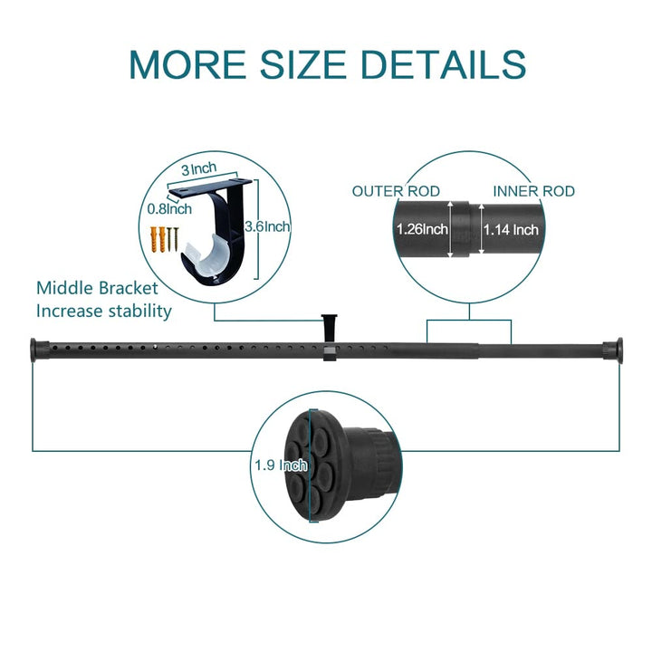 Room Divider Tension Curtain Rod,Tension Shower Window Curtain Rod,No Drilling,Very Secure-122-150 Inch,Black