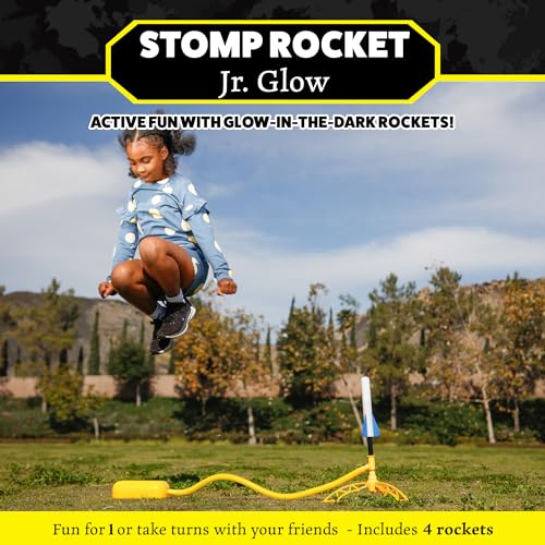 Jr Glow Rocket Launcher for Kids - 4 Glow-in-The-Dark Rockets - Outdoor Fun Toy Gift for Boys &amp; Girls - STEM Soft Foam Blaster Set Soars Up to 100 Feet - Ages 3 &amp; Up