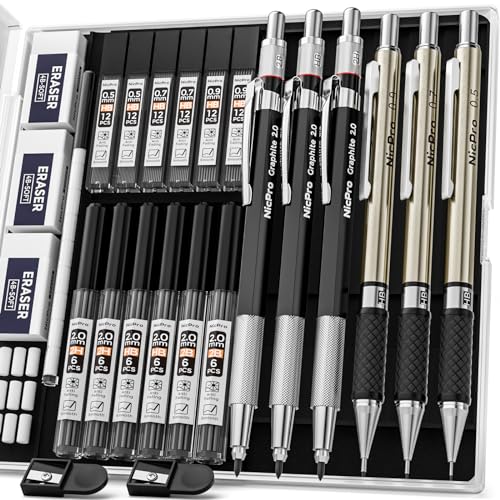Nicpro 6PCS Art Mechanical Pencil Set, 3PCS Metal Draft