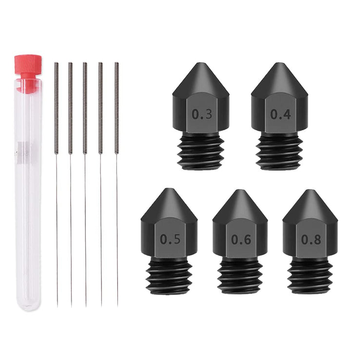 Hardened Steel Nozzle MK8 High Temperature Wear Resistant Nozzle 3D Printer Nozzles 0.3 0.4 0.5 0.6 0.8mm M6 Thread 1.75MM Filament for Ender 3 Ender-3 pro CR10 (5pcs Pack)