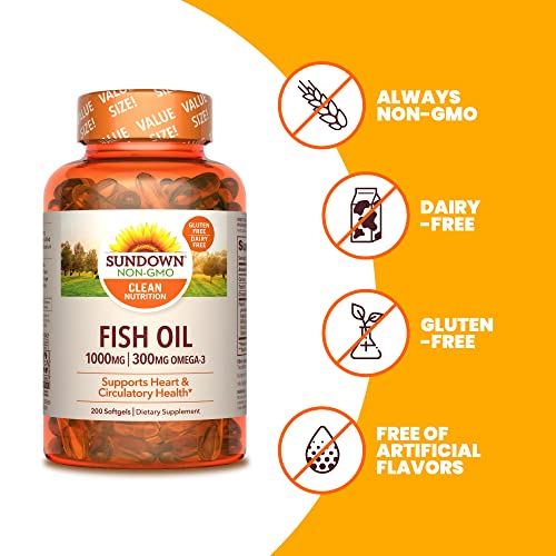 Sundown Fish Oil 1000 mg, Omega 3 Dietary Supplement, S