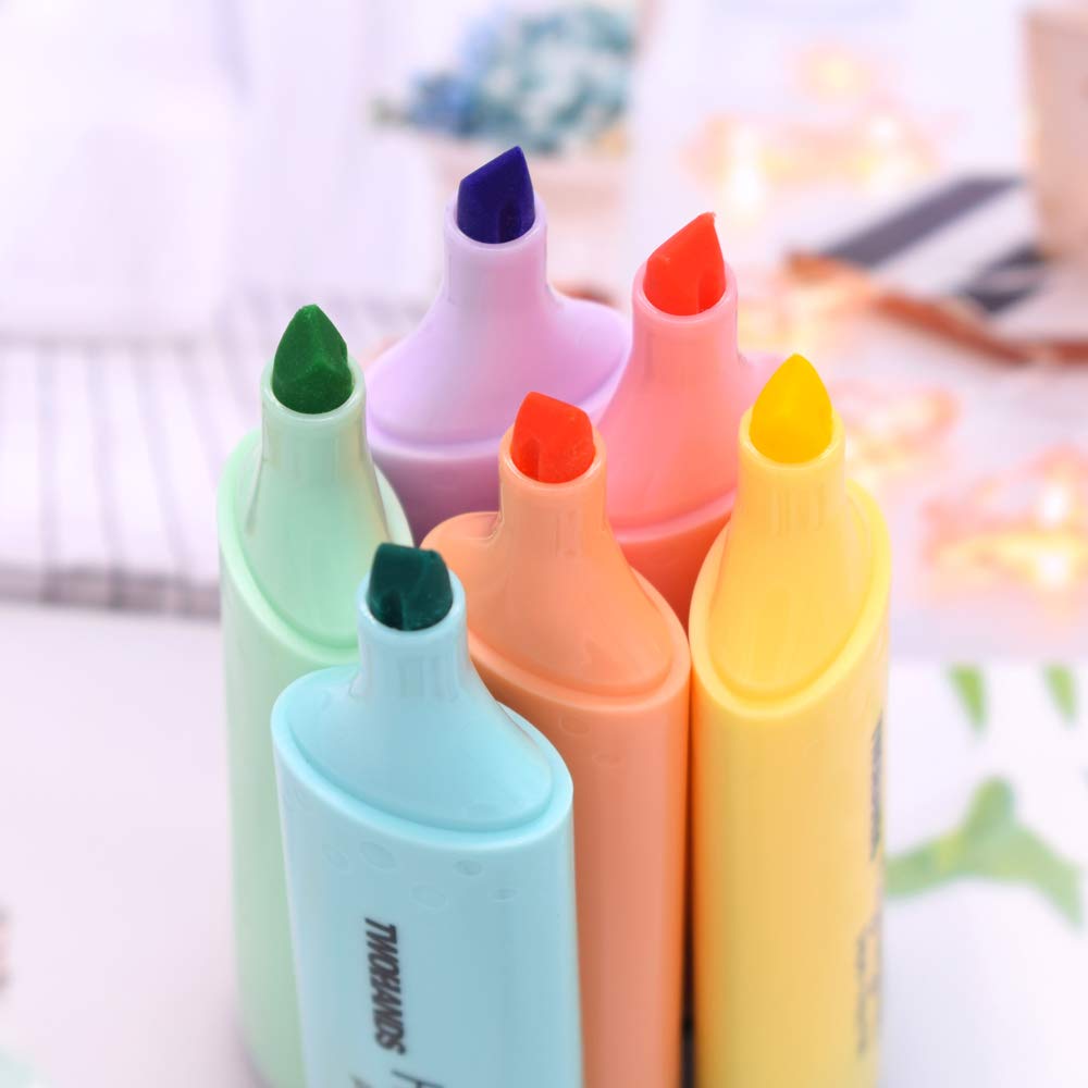 Highlighter,Chisel Tip Marker Pen,6 Assorted Pastel Colors,20079