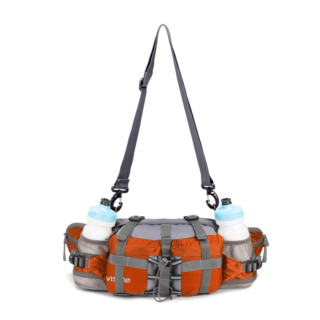 Bp Vision Outdoor Fanny Pack Hiking Camping Biking Waterproof Waist Pack 2 Water Bottle Holder Sports Bag for Women and Men Orange