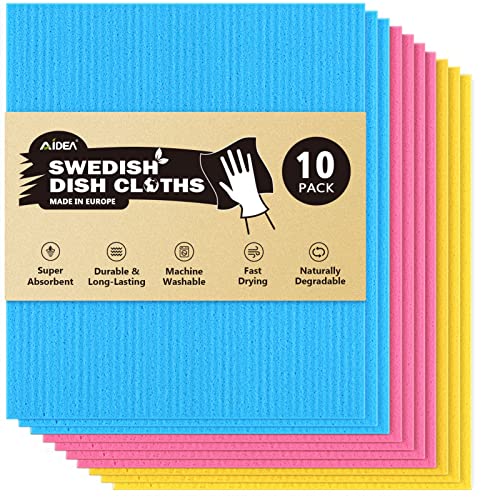 Swedish Dish Cloth-10PK, Swedish Dishcloths for Kitchen, Reusable Paper Towels Washable, Sponge Cloths Kitchen, Absorbent Dish Rags, Swedish Towels Kitchen Cloth, Eco-Friendly -7x6