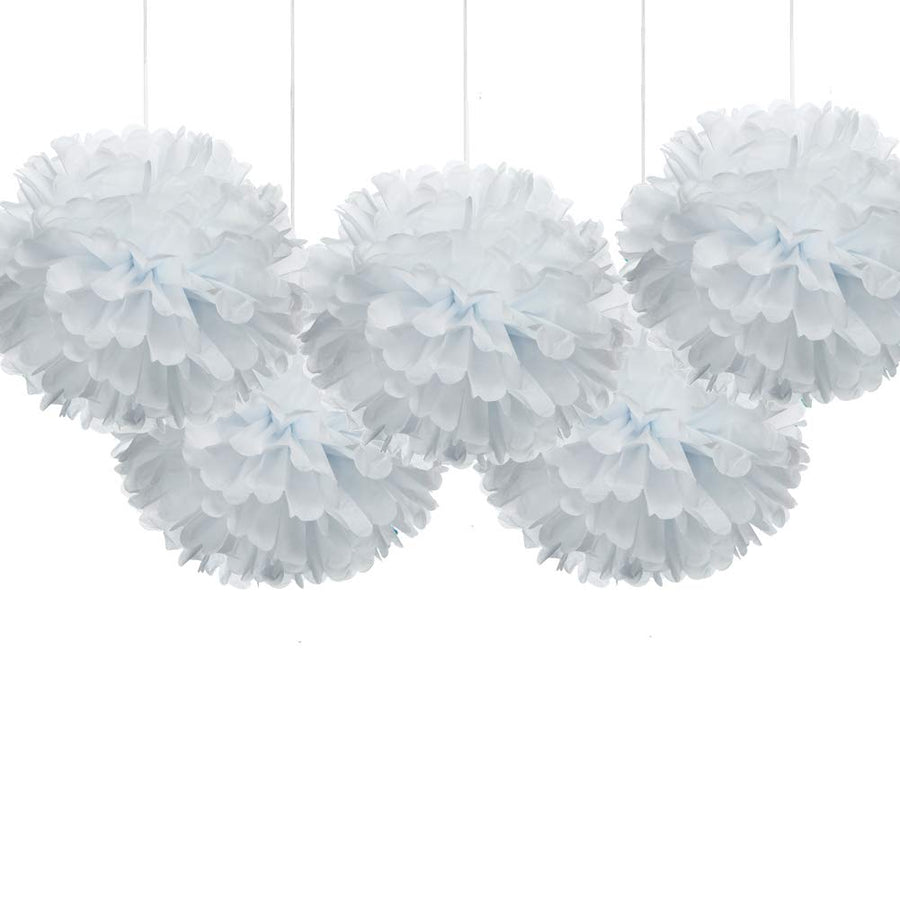 16” White Tissue Pom Poms, Paper Flower Hanging Party Decorations, Pack of 5