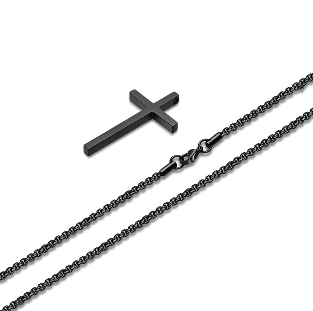 Cross Necklace for Boys, Mens Cross Necklace Stainless Steel Cross Pendant Black Small Cross Chain for Men 16 Inch Cross Necklace for Men Gifts