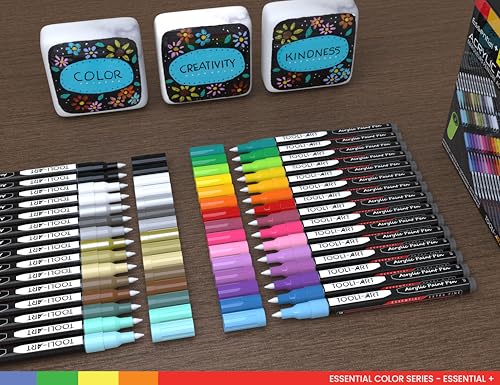 Acrylic Paint Pens Assorted Vibrant Markers for Rock Painting, Canvas, Glass, Mugs, Wood, Fabric, Metal, Ceramics. Non Toxic, Quick Dry, Multi-Surface, Lightfast (EXTRA FINE)