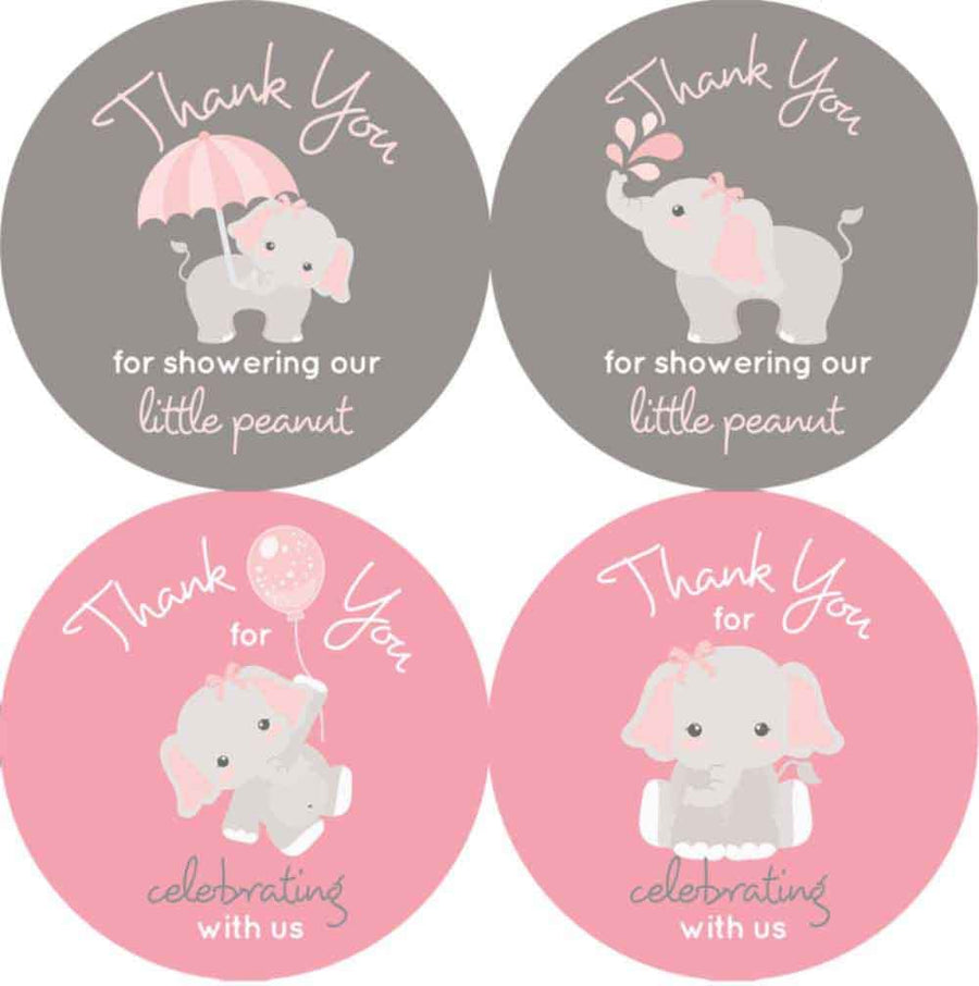 2 Inch Thank You Stickers Gray Elephant Set of 60 (Light Pink)
