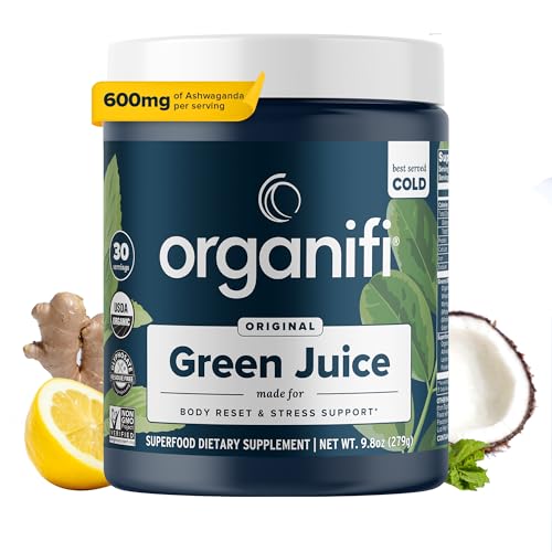 Green Juice - Powder Supplement with Organic Spirulina, Ashwagandha, and Chlorella - Helps Achieve Fitness Goals and Reduce Cortisol Levels, 30-Day Supply