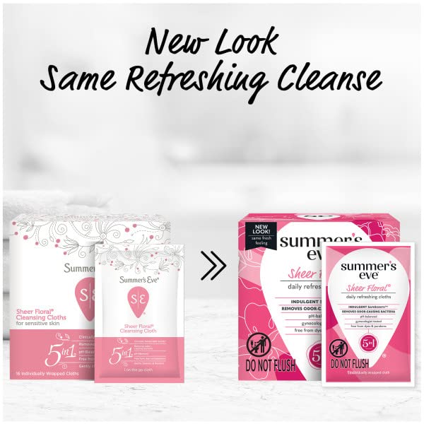 Summer's Eve Feminine Cleansing Cloths For Sensitive Skin Sheer Floral, 16 Count
