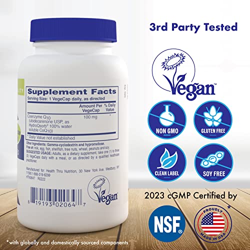 Health Thru Nutrition H2Q CoQ-10 with 8X Higher Absorption Over The Standard Q-10 | Clinically Studied | Cardiovascular and Mitochondria Function Support | Vegan Certified | Non-GMO (Pack of 60)