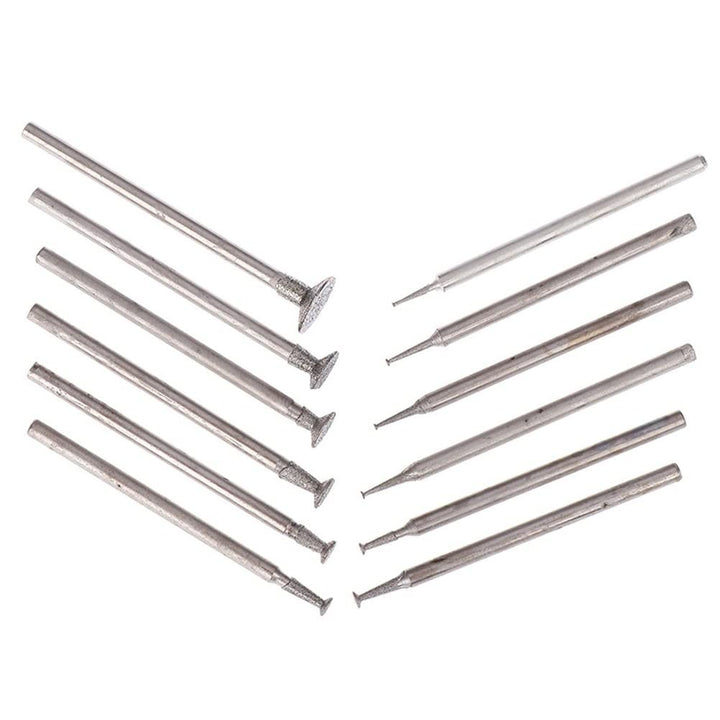 12Pcs 2.35mm(3/32&#39;&#39;) Shank Diamond Coated Grinding Burr Needle Point Bit Set, Diamond Mounted Burr Rotary Tool Set for Jade, Jewelry, Stone, Ceramic Grinding/Carving/Polishing/Engraving