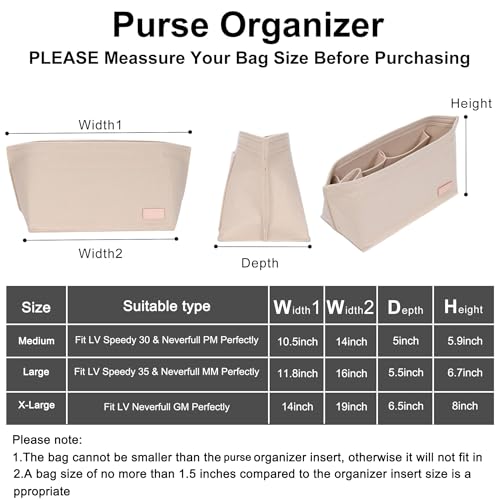 Doxo Purse Organizer Insert, Felt Bag Tote Fit L Speedy