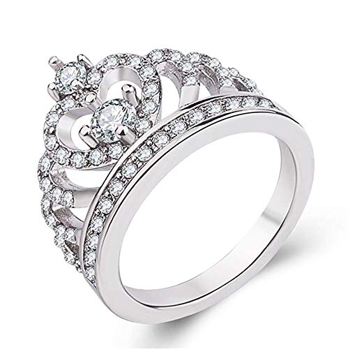 DOCCESTU Crown 925 Silver White Sapphire Queen Ring Engagement Proposed Women Jewelry Size 6-10 (US Code 8)
