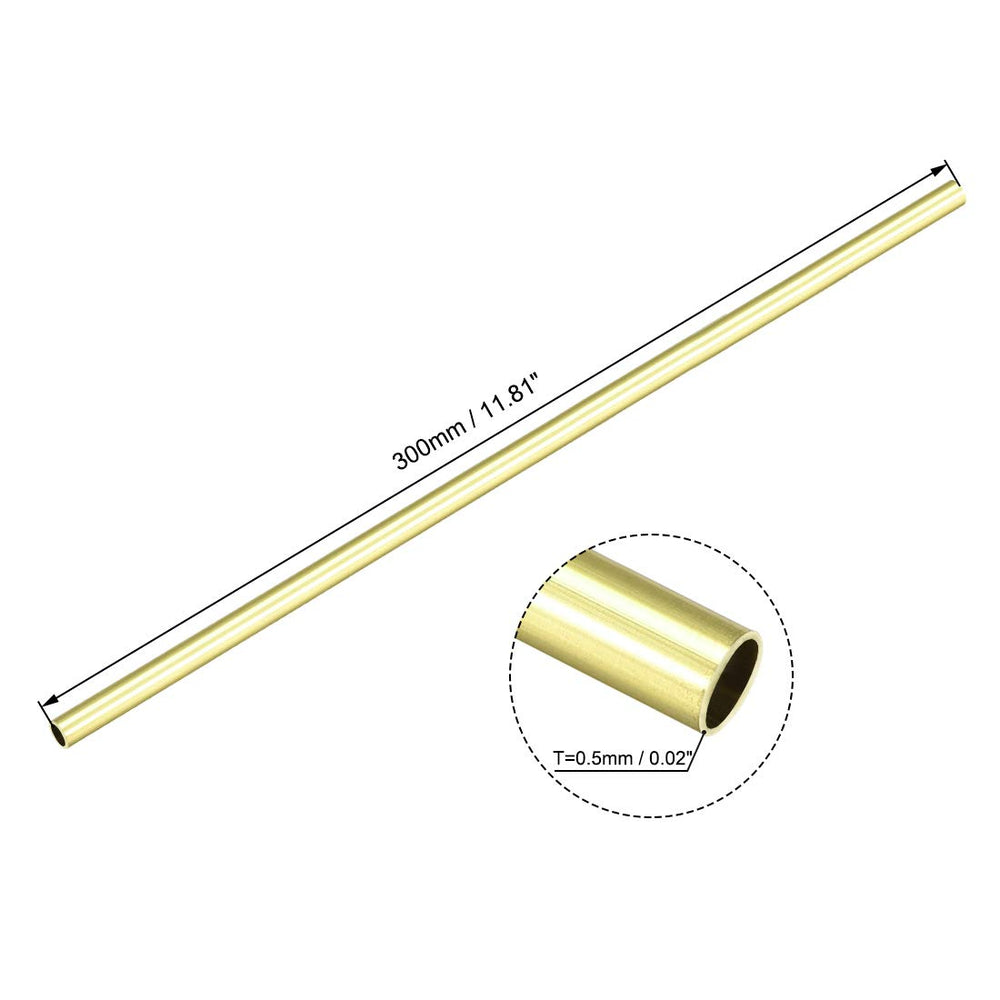 Brass Tube, 2mm 3mm 4mm 5mm 6mm 7mm 8mm 10mm OD x 0.5mm Wall Thickness 300mm Length Seamless Round Pipe Tubing, Pack of 8