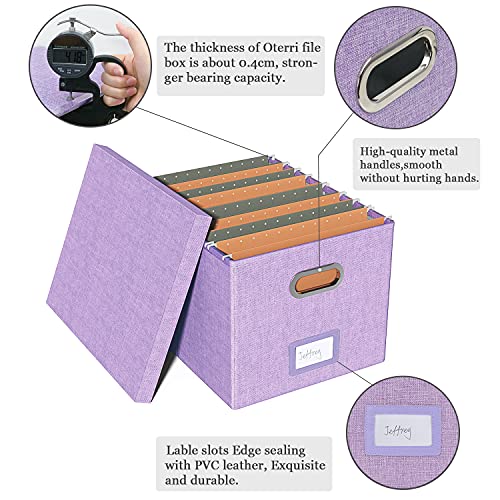 Oterri File Organizer Box,Filing Box with Lid,File Box for Letter/Legal File Folder Storage, Portable Hanging File Box for Office/Decor/Home,1 Pack,Lavender-Box only