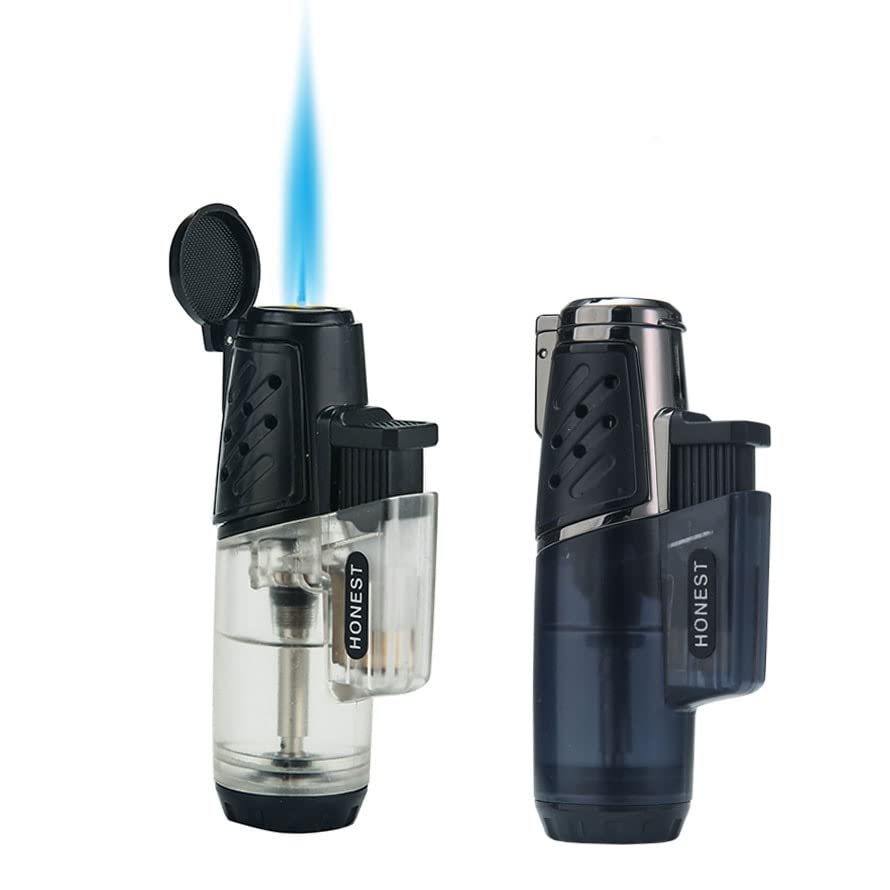 PROMISE 2 Pack Butane Lighter Torch Lighter Windproof Turbo Strong Flame Butane Refillable Lighter Large Butane Gas Tank (Black & White)