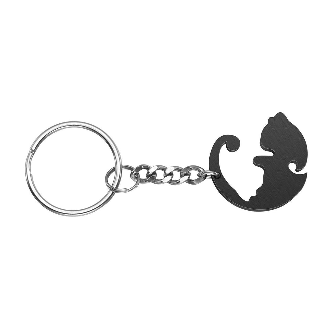 2pcs Stainless Steel Couples Keychains Black Rose Gold Cat Puzzle Piece Matching Couple Keychain Set Yin Yang Matching Puzzle Keychain His &amp; Her Lover Gift