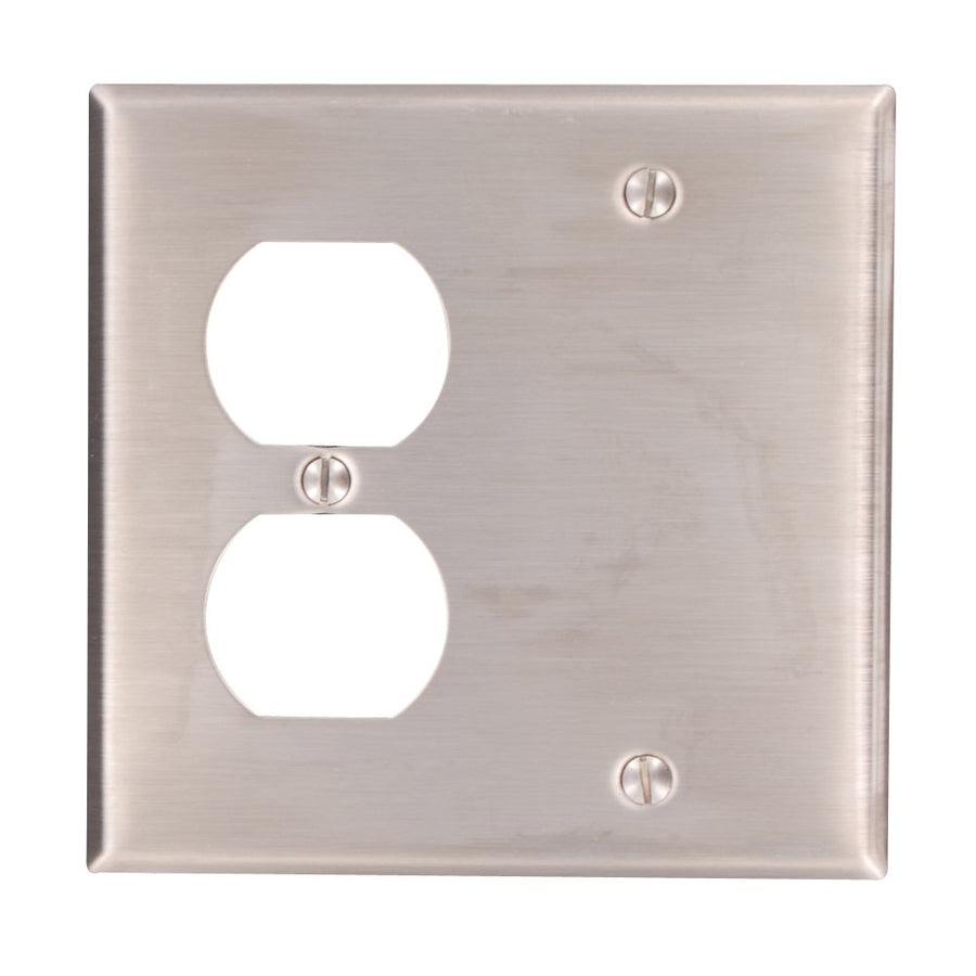 84008-40 2-Gang 1-Duplex 1-Blank Device Combination Wallplate, Box Mount, Stainless Steel