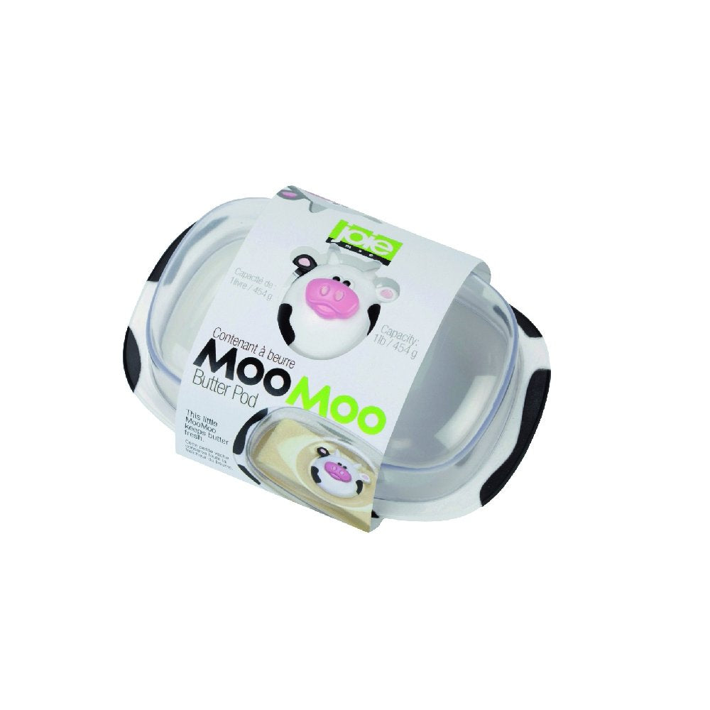 Moo Moo Butter Dish with Clear Lid, 1 Pound Large Capacity Holder, Cute Cow Refrigerator Storage Container, Durable Plastic, Keeps Butter and Cheese Fresh and Flavorful