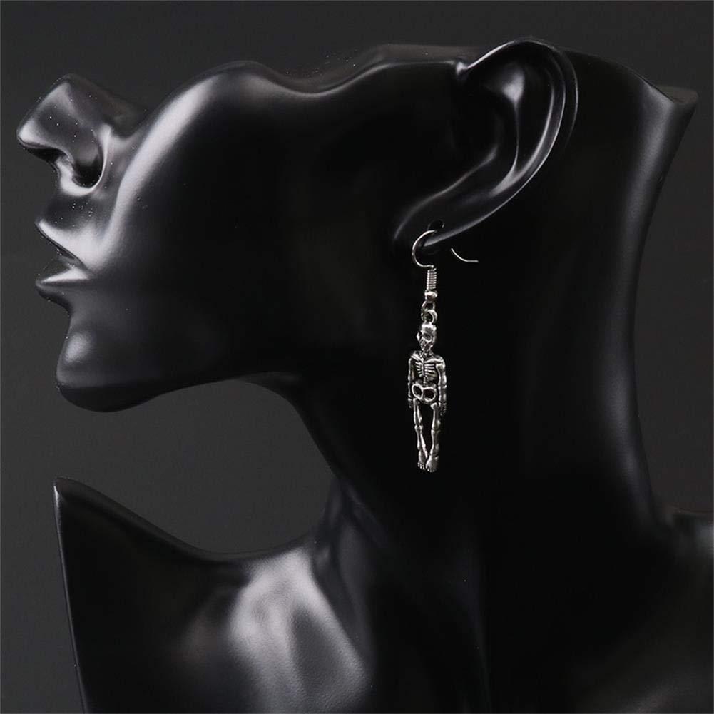 4 Pairs Halloween Skull Skeleton Earrings Hollow Skull Face Hoop Stud Earrings Punk Style Gothic Scary Silver Drop Dangle Earrings for Men Women Jewelry Accessory