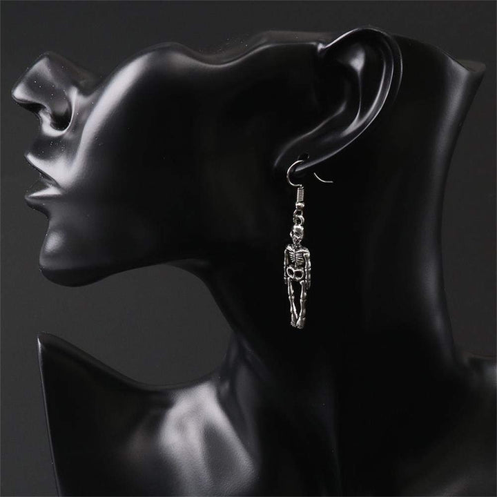 4 Pairs Halloween Skull Skeleton Earrings Hollow Skull Face Hoop Stud Earrings Punk Style Gothic Scary Silver Drop Dangle Earrings for Men Women Jewelry Accessory