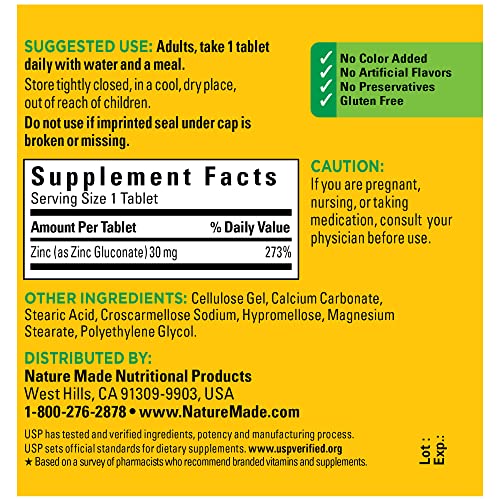Nature Made Zinc 30 mg, Dietary Supplement for Immune H