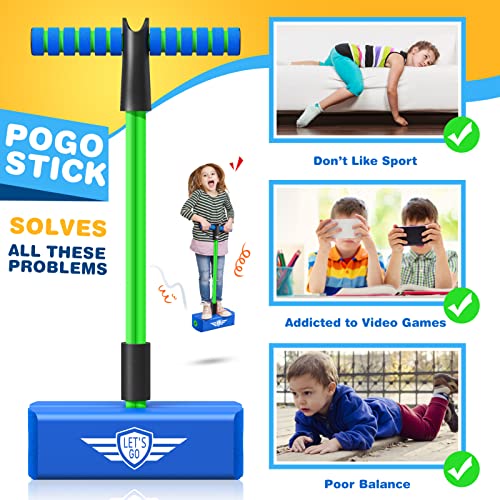 Toys for 3-12 Year Old Boys Girls, Foam Pogo Jumper for Kids Outdoor Toys Gifts for 3-12 Year Old Boys Pogo Stick for Kids Age 7 and Up Xmas Birthday Party Gifts Stocking Stuffers(Green Blue)