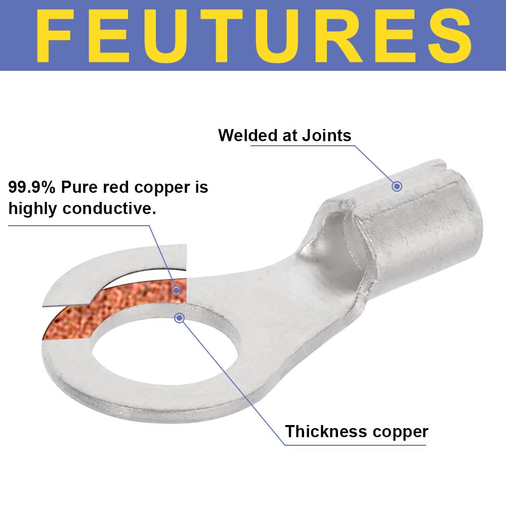 330PCS Non-Insulated Wire Connectors Kit,Brazed Seam Fork Ring Terminals of Tinned Red Copper,AWG 22-10 Electrical Wire Crimp Connectors
