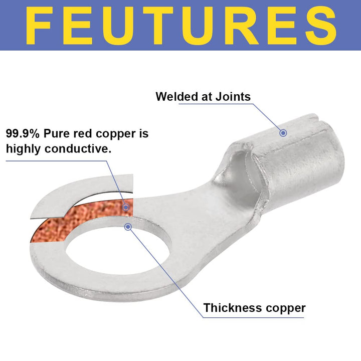 330PCS Non-Insulated Wire Connectors Kit,Brazed Seam Fork Ring Terminals of Tinned Red Copper,AWG 22-10 Electrical Wire Crimp Connectors