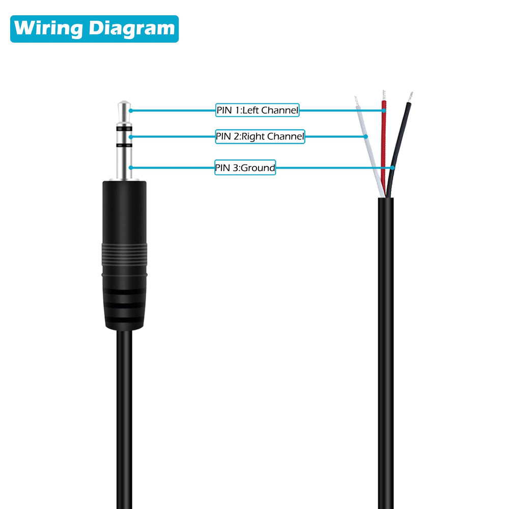 3 ft Replacement 3.5mm 1/8 Male Plug to Bare Wire Open End Pigtail TRS Stereo 3.5mm Jack Connector Adapter Audio Cable for Headphone Headset Earphone Cable Repair