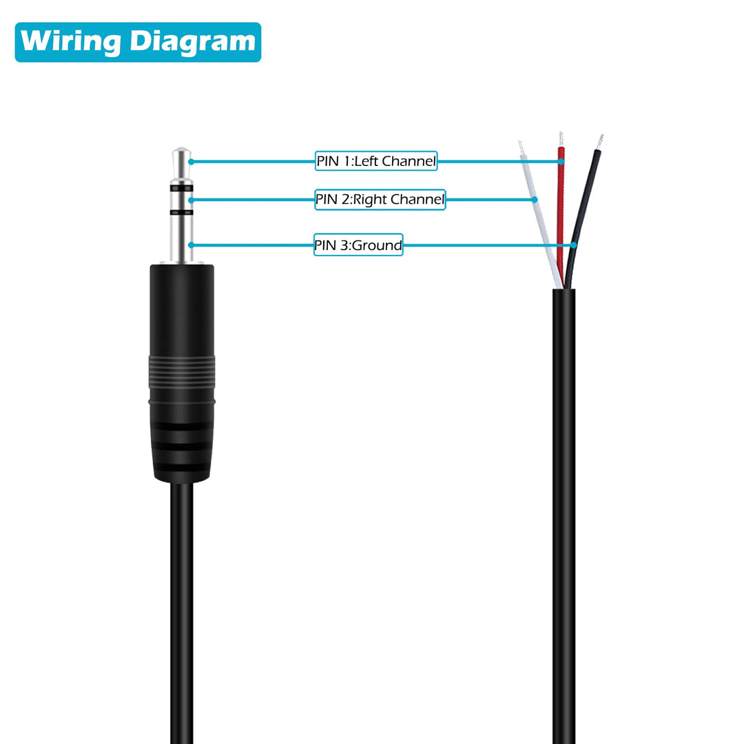 3 ft Replacement 3.5mm 1/8 Male Plug to Bare Wire Open End Pigtail TRS Stereo 3.5mm Jack Connector Adapter Audio Cable for Headphone Headset Earphone Cable Repair