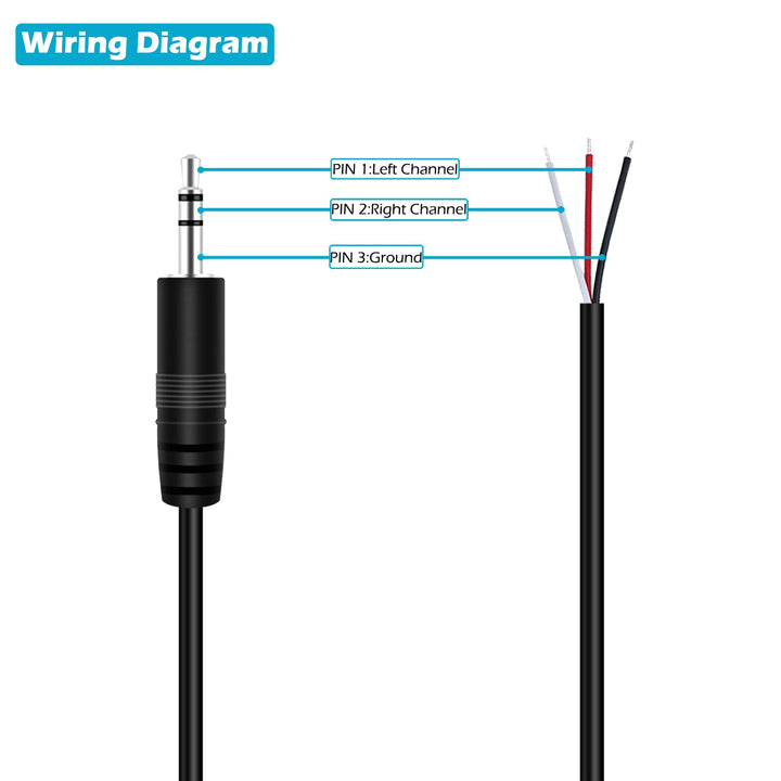 3 ft Replacement 3.5mm 1/8 Male Plug to Bare Wire Open End Pigtail TRS Stereo 3.5mm Jack Connector Adapter Audio Cable for Headphone Headset Earphone Cable Repair