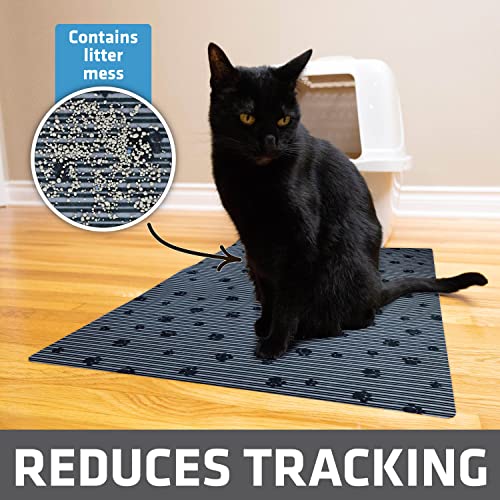 Original Cat Litter Mat, Contains Mess from Box, Protects Floors, Urine-Proof, Machine Washable, Soft on Kitty Paws, Absorbent, Waterproof (USA Made, Recycled Content) (20”x28”)(GreyStripePaw)