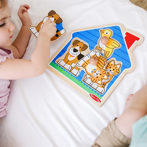 Pets Jumbo Peg Wooden Puzzle; Animal Puzzles, Peg Puzzles for Toddlers Ages 1+