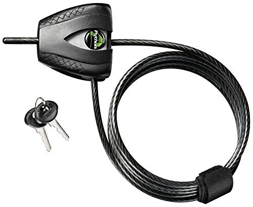 Black Python Bike Lock with Key, Adjustable Metal Cable Lock has a Weather Resistant Vinyl Coating for Outdoor Equipment, Bicycles, 6 Feet Long, 8417D