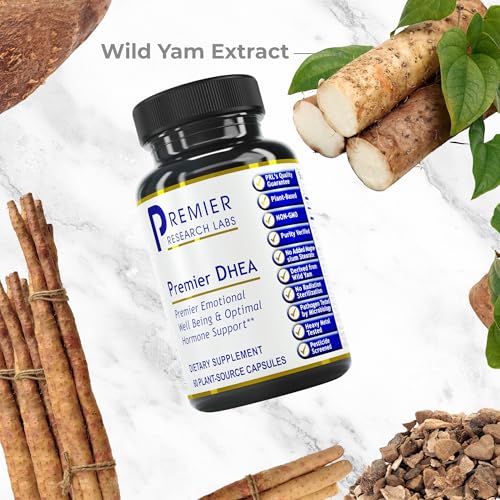 Premier DHEA - DHEA Supplement for Women &amp; Men, Pure DHEA 25mg, Hormone Support for Healthy Aging, Wild Yam DHEA, Vegan Friendly - 60 Vegetarian Capsules