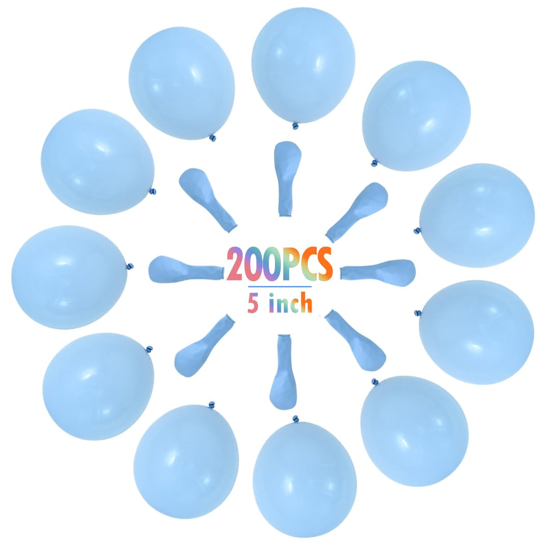 5 Inch Mini Blue Party Pearl Balloons, 200 Pcs Light Blue Macaron Latex Balloons for Birthday Wedding Engagement Anniversary Christmas Festival Picnic or Any Friends Family Party