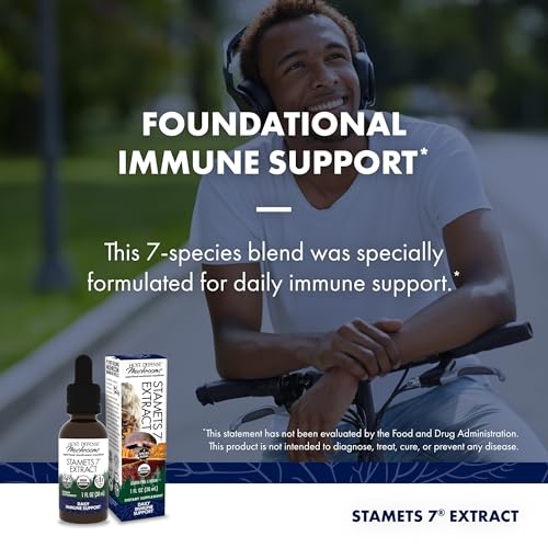 Host Defense Stamets 7 Extract - 7 Species Blend - Mushroom Supplement for Immune Support with Royal Sun Blazei, Cordyceps, Reishi, Maitake, Lion's Mane, Chaga & Mesima - 1 fl oz (30 Servings)*