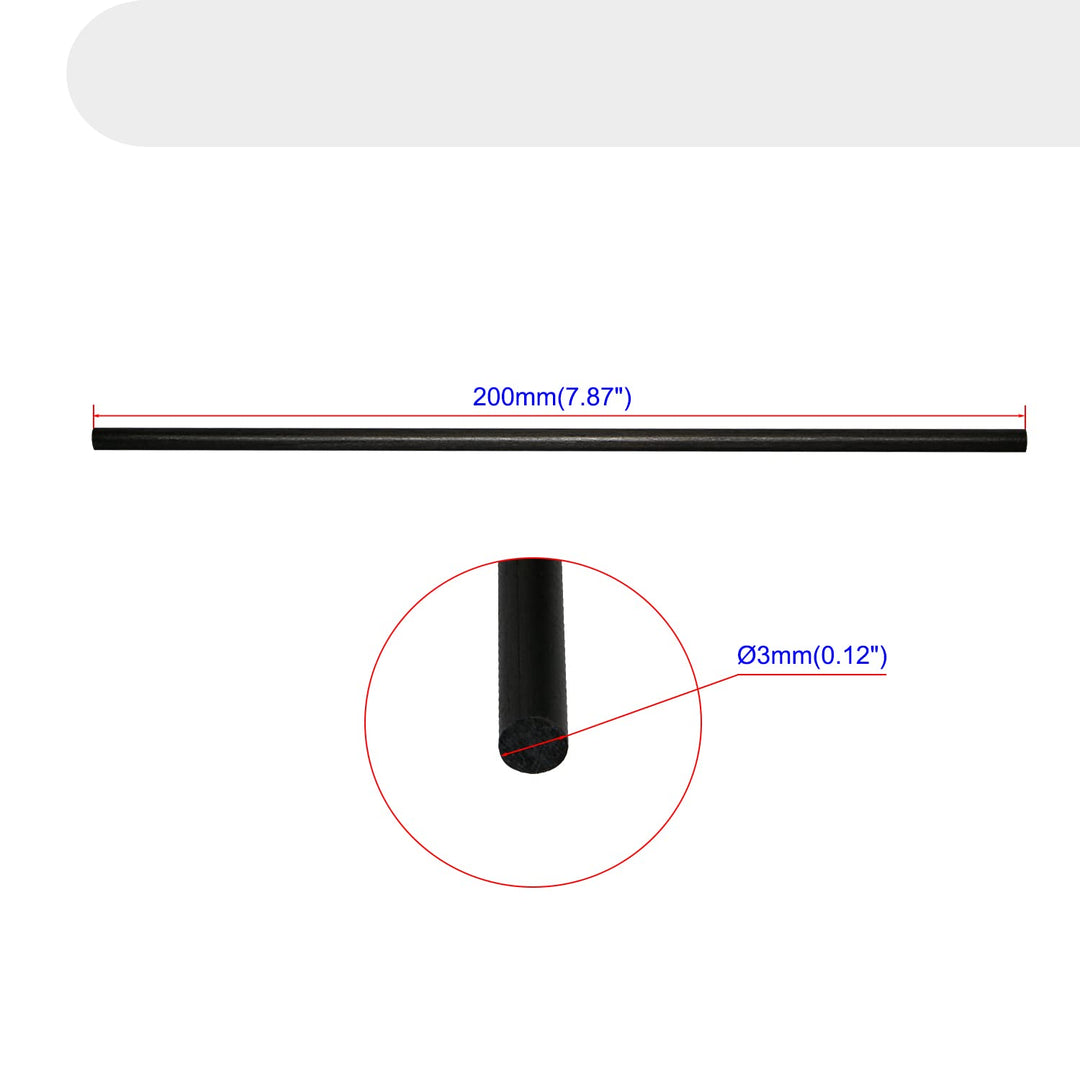 Carbon Fiber Rod Pultrusion 3mm(OD) for Quadcopter, DIY Project, Solid Matte Pole, Length 200mm, 10pcs