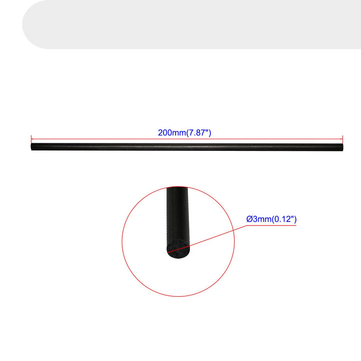 Carbon Fiber Rod Pultrusion 3mm(OD) for Quadcopter, DIY Project, Solid Matte Pole, Length 200mm, 10pcs